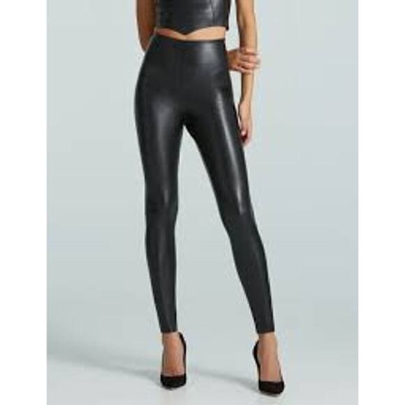 Commando Faux Leather Leggings black sz L 4 way stretch light compression sexy - Picture 2 of 8
